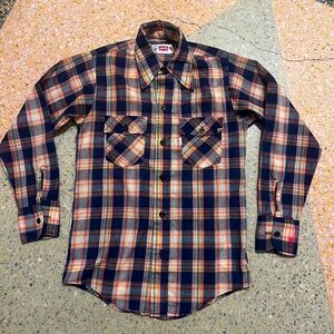 Levi's 1970s long sleeve plaid button down- blue, orange, red, yellow sz xs-sm